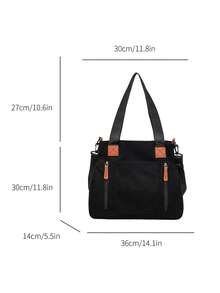 Durable Canvas Men's Tote Bag, Large Capacity Multi-Pocket Handbag, Casual Commute Crossbody Shoulder Bag, Multifunctional Travel Bag - Black - View 3
