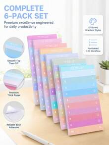 50pcs Self-Adhesive To-Do List Stickers, Multi-Color Lined Memo Pads For Notebooks And Planners, Home And Office Use, Office Supplies, Random Colors - one-size - View 2