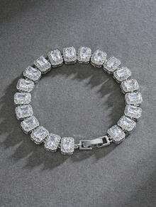 1pc Vintage Royal Luxury Style Copper Material Rectangular Zirconia Full Rhinestone Bracelet Women's Holiday Party Gift Jewelry - Multicolor - View 7