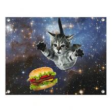 1pc Abstract Space Cat Chasing Burger Wall Tapestry, Polyester Fabric, Suitable For Home Wall Decor, Office, Room Flag, Indoor Decorative Tapestry, Home Decoration, Photography Backdrop, Bed Head Decor - Multicolor - View 2