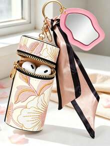 Stylish Keychain Featuring A Premium-Feel Metal Clasp And Silk Scarf Accent, Resin Painted Asymmetrical Perforated Mirror Pendant, Car Hanging Bracelet, Phone Chain Bag Charm Accessory, Light Luxury Handmade Design, Fashion Wallet/Bag Keychain Accessory, Suitable For Makeup Bag Storage And Gift Pendant - Multicolor - View 2
