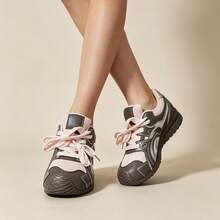 Unisex Kids' Sports Shoes, Breathable Round Toe Design, PVC Synthetic Leather Upper, European Fit Comfortable, Fabric Lining Lace-Up Casual Shoes, Suitable For Daily School, Running, Outdoor Activities, Kids' Spring, Summer, Autumn Choice, Simple & Versatile Style, Comfortable & Lightweight, Non-Oppressive On Instep - Pink - View 7
