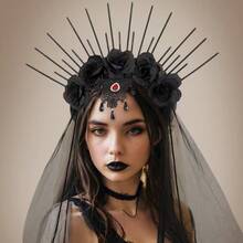 Upgraded One-Piece Molded Headband, European And American Halloween Vintage Gothic Queen Costume Accessory - Black - View 2