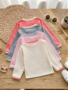 Girls Casual Short Sleeve T-Shirt Heart Bow Cherry Print Top 4pcs Set - Multicolor - View 6