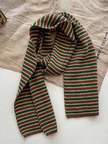 1pc Women's Striped Knit Scarf, Soft & Warm Contrast Color Striped Neck Warmer, Lightweight Long Style, Suitable For Autumn/Winter Daily Wear - Multicolor - View 6