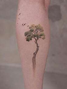 1pc Temporary Tattoo Sticker, Lone Tree & Flying Birds Pattern, Realistic Tattoo Design, Suitable For Daily Wear, Bachelorette Party Favors, Music Festivals, Games, Graduation Gifts, Lasts 3-5 Days - Multicolor - View 4