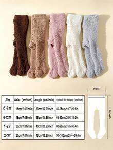1pc Baby Girl Solid Color Plush Coral Fleece Tights, Winter Thickened Warm Leggings, Soft Infant Toddler Base Layer Tights - Multicolor - View 4