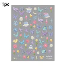 1/2/4pcs Cute 3D Flower & Butterfly Decorative Stickers, Macaron Color, Includes Bows, Stars, Moon And Doodle Grid, Multi-Purpose Nail Art Decals, Suitable For Phone Cases, Water Bottles, Notebook Collage And DIY Crafts - Multicolor - View 9