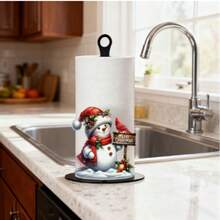 2D Flat Christmas Hat Red Scarf Gingerbread Man & Hot Drink Cup Printed Paper Towel Holder, Acrylic Material Vertical Roll Paper Storage Rack, Kitchen Dining Table Decor Ornament, Easy Installation, Suitable For Christmas Party Home Room Decoration (Paper Towel Not Included) - View 11