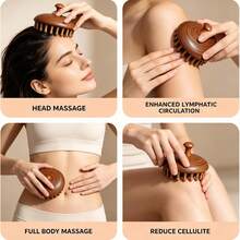 Set Sisir Pijat Kulit Kepala Kayu 4 Buah, Alat Pijat Gua Sha Kepala Kayu - Coklat - View 2