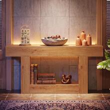 Recibidor de Entrada Mueble y Credenza Recibidor de 160 x 30 x 80 cm, Mesa de Entrada de 2 Niveles Vintage, Mesa Consola Auxiliar con Estante para Entrada (Madera Natural) - Madera Natural - Ver 7