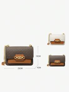 Michael Kors MK Heather Large Logo Shoulder Bag, Women's Classic Flap Crossbody Bag, Casual Square Handbag With Chain Strap - Brown - View 6