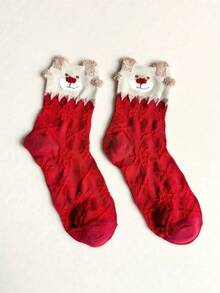 6 Pairs Women's Christmas Santa, Snowman, Reindeer Red Mid-Calf Socks, Suitable For Christmas Outfit - Multicolor - View 8