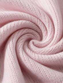 Women's Early Autumn Ribbed Waist Long Sleeve Asymmetrical Shoulder Cropped Soft Baby Pink Fitted Gentle Knit Top - Pink - View 6