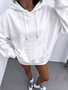 Comfortable Women's Sweatshirt, Pullover With Drawstring And Pockets, Suitable For Casual Wear And Autumn - White - View 5