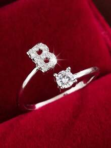 1pc 26-Letter Open Design Copper Zirconia Decorated Ring, Minimalist Style Versatile Index Finger Accessory For Women - Open Ring - View 13
