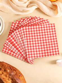100pcs/40pcs/20pcs Disposable Red And White Gingham Paper Napkins, Suitable For Picnic, Wedding, Party, Cafe, Bakery And Table Decoration - Multicolor - View 1
