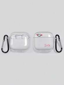 1pc Transparent Shockproof Bluetooth Earphone Protective Case With Blush Smiling Face & "Smile" Letter Print, Covers, Includes 1pc Anti-Lost Earphone Case Hook, Ins Style Cute Kawaii Earphone Protective Cover, Fashion Earphone Accessory, Compatible With Earbud Case, Quick Ship - Multicolor - View 16