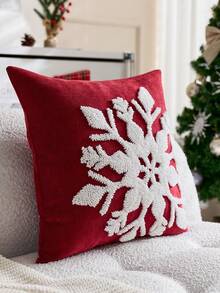 1件裝聖誕紅色雪花刺繡枕套,適合室內裝飾、聖誕裝飾,四季通用枕套,不含枕芯 - 紅色 - 查看 6