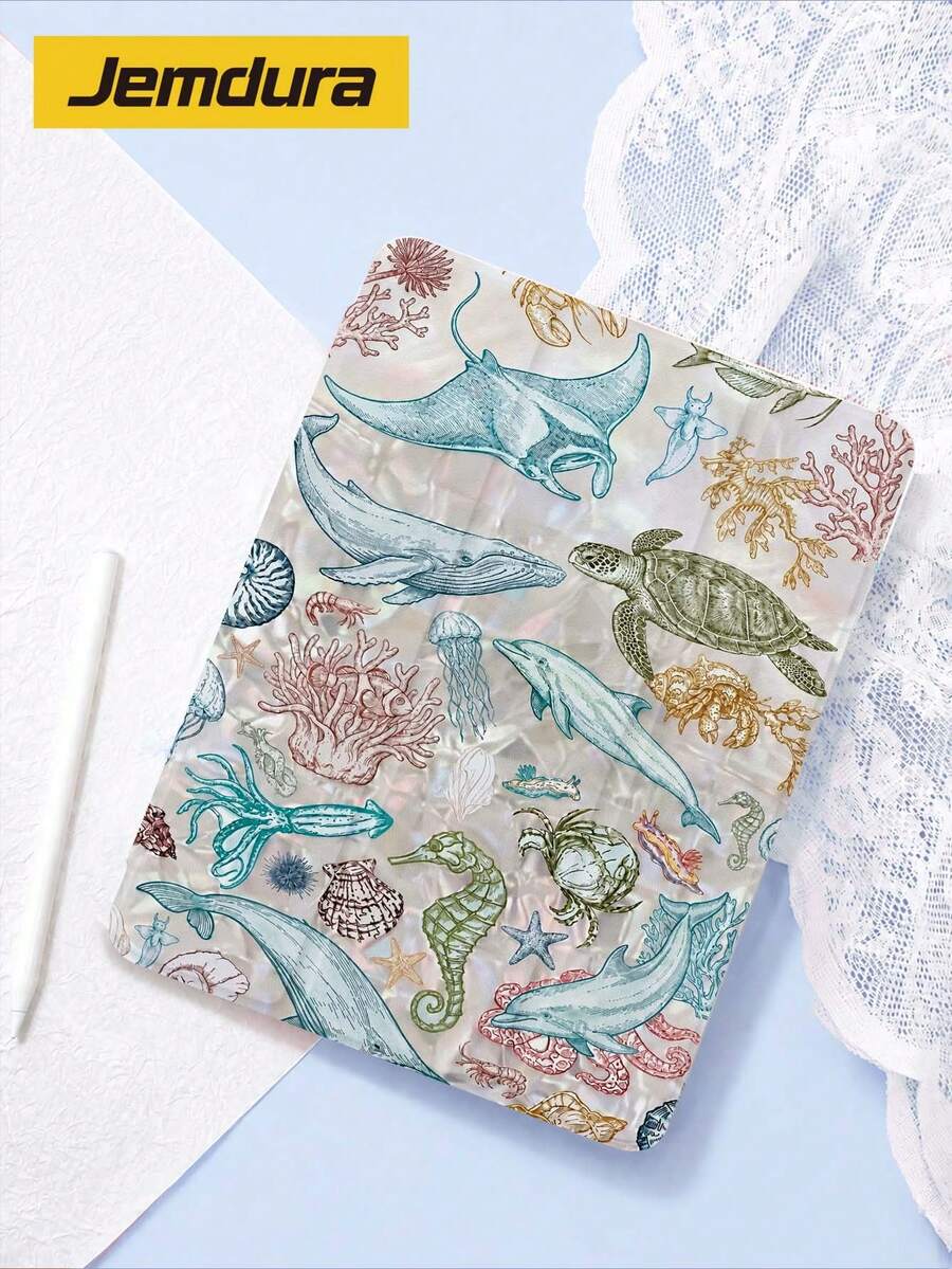 Jemdura-1 Pearlescent Ocean Creature Pattern Tablet Protective Case - Tri-Fold Stand Case, Compatible With IPad Air 8 (M4) 2026 (11 Inch), 11 (A16) 2025 (11 Inch), 10.2 Inch (10th Gen) And Galaxy Tab A8 10.5 Inch (2022 Model); Features Drop Protection, Stylus Storage Slot And Auto Wake/Sleep Function - Ideal Holiday Gift