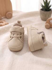 1 Pair Boys Solid Color PU Hook & Loop Design Flat Non-Slip Casual Sports Shoes 0-1 Years Old Infant Pre-Walker Shoes Suitable For Spring And Autumn - Apricot - View 5