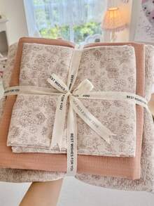 Vintage Brown Floral Pattern Duvet Cover Set, Cute Rabbit Design, Comfortable And Elegant Bedroom Bedding, 100% Polyester, With Hidden Zipper Design, Suitable For Daily Use And Ramadan Festival Bedding, No Filling Included - Camel - View 6