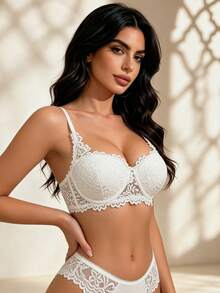 Temptuelle 1 Set Women's White Sexy Lingerie Set, Elegant Lace Breathable Non-Sagging Bra Set, Comfortable Bra Set, Perfect Gift - White - View 4