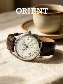 Orient RA-AK0702Y10B Automatic Mechanical Watch Cream Roman Dial Brown Embossed Strap Men Wrist Watch - Silver - View 6