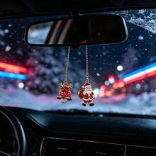 Christmas Car Rearview Mirror Decor, Santa Claus & Bell Pendant, Classic Chain Fashion Car Interior Christmas Holiday Decoration Gift Accessory - CC - View 4