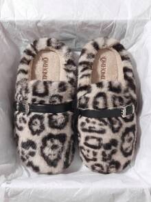 Fashion Leopard Print Slippers 2026 New Luxury Outdoor Plush Warm Indoor Floor Slippers Coffee Black White - Black and White - View 2