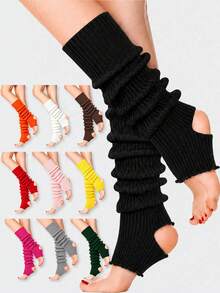 1 Pair Women Ribbed Knit Cutout Leg Warmers, Soft Stretch Slouchy Solid Leg Covers, Y2K Style Leg Warmers For Fall Winter Daily Wear - Multicolor - View 1