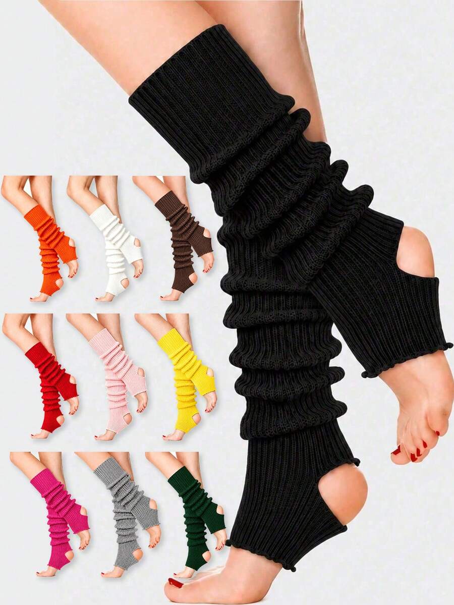 1 Pair Women Ribbed Knit Cutout Leg Warmers, Soft Stretch Slouchy Solid Leg Covers, Y2K Style Leg Warmers For Fall Winter Daily Wear - Multicolor - View 1