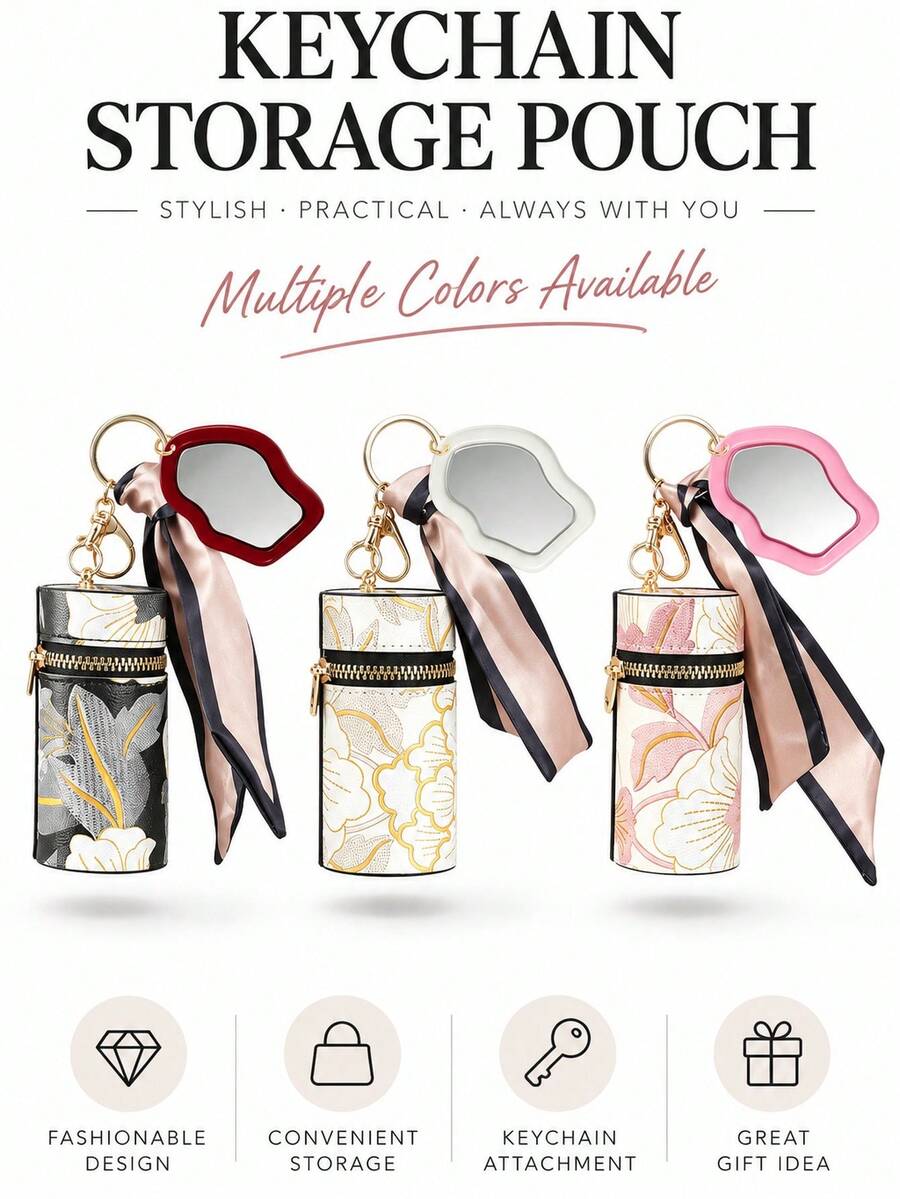 Stylish Keychain Featuring A Premium-Feel Metal Clasp And Silk Scarf Accent, Resin Painted Asymmetrical Perforated Mirror Pendant, Car Hanging Bracelet, Phone Chain Bag Charm Accessory, Light Luxury Handmade Design, Fashion Wallet/Bag Keychain Accessory, Suitable For Makeup Bag Storage And Gift Pendant - Multicolor - View 1