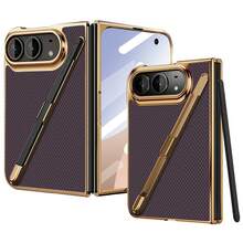VIETAO 電鍍設計內置筆手機殼 碳纖維紋理手機保護殼 相容 Galaxy Z Fold 8 Ultra 7 6 5 4 與 Duo - 紫色 - 查看 14