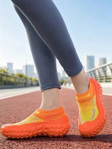 TACHUAN Slip-On Casual Sneakers, Height Boost Thick Sole, Lightweight EVA Outsole Walking Shoes - Orange - View 3