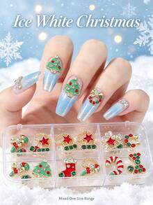 30pcs/Box Assorted Christmas Alloy Nail Art Decorations, 3D Christmas Tree, Christmas Stocking, Christmas Wreath Colorful Nail Gems, Red & Green Enamel 3D Decor, Simple Versatile DIY Nail Stickers - Multicolor - View 5