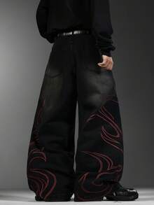 Men's Art‑Inspired Jeans, Premium Textured Embroidery Design, Loose Wide‑Leg Comfort Casual All‑Season Pants (Belt & Accessories Not Included) - Black - View 7