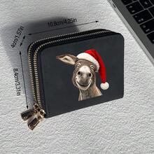 Christmas Print Card Holder Lightweight Fashionable Wallet Suitable For Party For Women Double Zipper Mini Wallet Purse Wallet Card Wallet - Multicolor - View 2