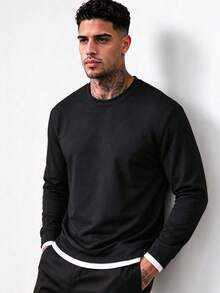 ZYNTH BALENO Men's Fashion Autumn/Winter 2pcs Slim Fit Regular Shoulder Crew Neck Long Sleeve T-Shirt, Suitable For Gym, Running, Hiking - Black - View 2