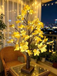 1PC/2pcs 24-Light Dual Gold Maple Tree LED Glowing Flower Lamp, USB & 3-Battery Dual Power Supply, Girly Desktop Night Light - Warm white light - View 5