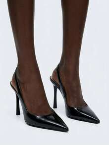Women's Black Pointed Toe Slingback High Heel Pumps, Stiletto Heel, Formal Dress Shoes For Office, Dating And Party - Black - View 4