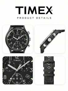 Timex Men's Military Field Chronograph Watch Black Dial Luminous Triangle Markers Dual Sub-Dials Date Fishbone Nylon Strap Tactical Outdoor Dad Friend Gift - Black - View 6