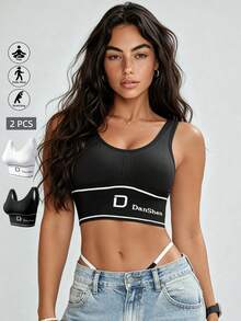 Runway Rest 2pcs/Set Women's Comfortable Breathable Built-In Padding Non-Wired Tank Top Bra Yoga Sports - Multicolor - View 1