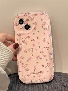 1pc Dopamine Wave Ruffle Soft TPU Texture Phone Case Compatible With Apple 18 Pro Max/17 Pro Max 17 Air 17 Pro 17 16 Pro Max 16 Plus 16 Pro 16 15 Pro Max 15 Plus 15 Pro 15 14 Pro Max 14 Plus 14 Pro 14 13 Pro Max 13 Pro 13 12 Pro Max 12 Pro 11 Pro Max 11 Pro 11 XS Max XR X/XS 7 Plus 8 Plus/Galaxy S21 S22 S23 S24 S25 S26/Honor/ Creative Pink Gradient Butterfly Ditsy Floral Pattern - White - View 3
