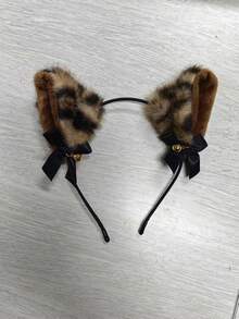 2PCS Brown (Cat Ears + Bell) 1set, Leopard Print, Cat Ears, Wolf Ears, Halloween Fox Ears, Cute Party Polyester Headband Animal Ears COS Headpiece, Wearable All Seasons, Christmas - Multiple Styles - View 5