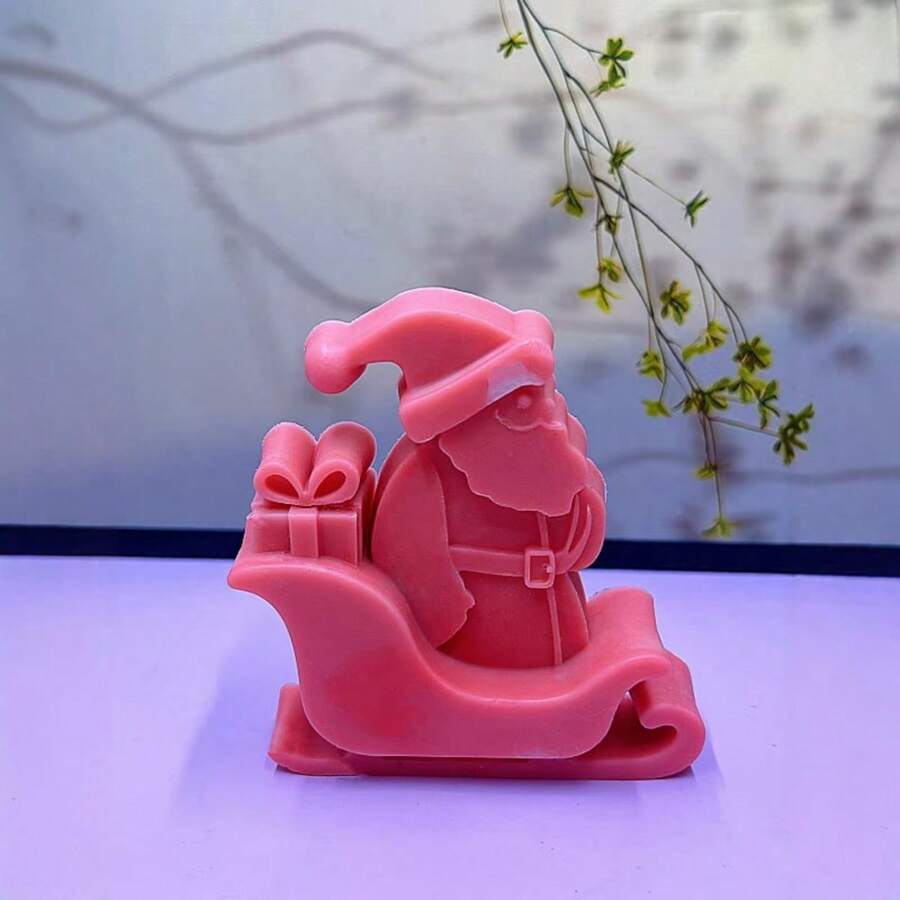1pc Sleigh Santa Claus Aromatherapy Candle Silicone Mold, Christmas DIY Handmade Candle Diffuser Ornament Decor Silicone Mold - White - View 1