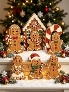 Vintage Distressed Gingerbread Man Figurine, Farmhouse Style Christmas Tabletop Decor, Suitable For Home Holiday Fireplace Mantel Display - A - View 5