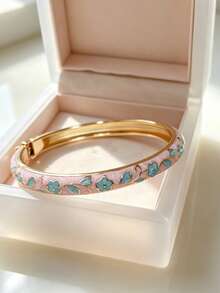 2pcs/1pc Vintage Palace Enamel Style Colorful Glazed Bracelet Set With Rhinestone Floral Chain, Light French Atmosphere Butterfly Jewelry, Campus Outfit, Afternoon Tea, Banquet Versatile Accessory - Gold - View 3