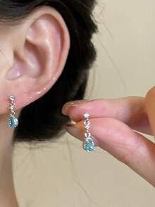 1 Pair Mermaid Tears Super Shiny Light Blue Water Drop Earrings, Small & Exquisite, Versatile Unique & Beautiful - Baby Blue - View 3