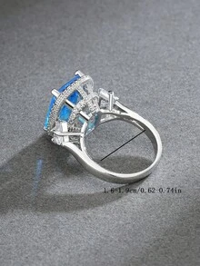 1pc Luxury High-End Copper Material Rectangular Cushion Shaped Colorful Gemstone Ring, Women's Evening Party Wedding Dress Accessory - Multicolor - View 10